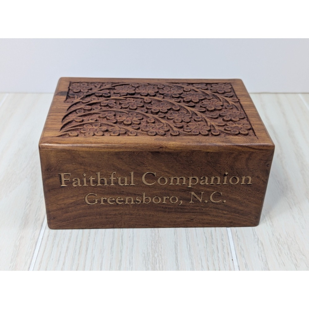 Faithful Companion Greensboro NC wooden pet urn carved wooden box dog cat